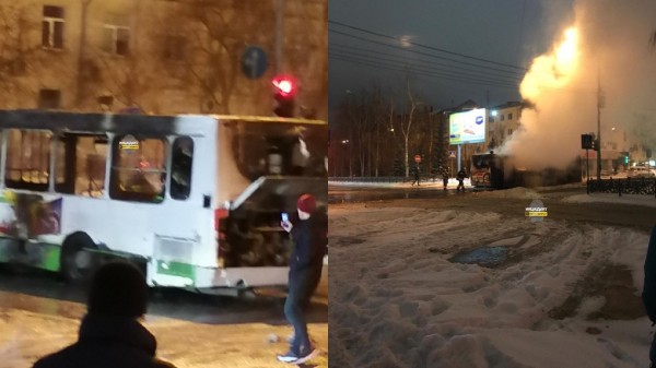 В центре Новосибирска сгорел автобус