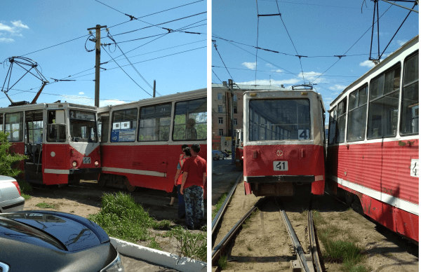 В Омске столкнулись два трамвая