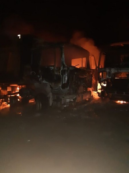 В Омской области сгорели девять большегрузов