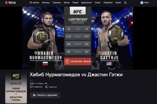 Бой без сбоев: З млн пользователей Wink посмотрели бой Хабиба Нурмагомедова