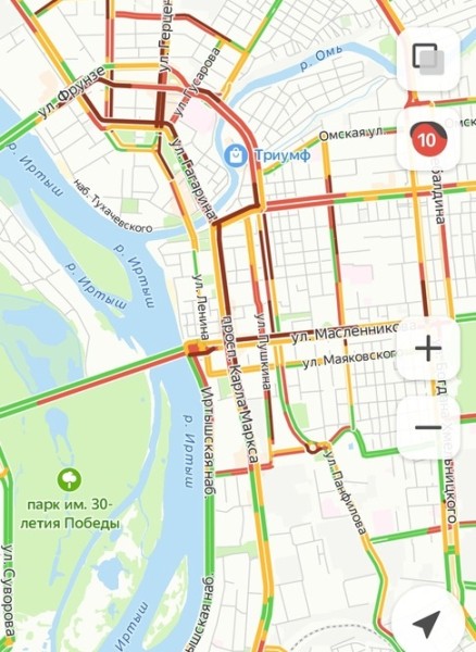 
									Пробки в Омске пятничным вечером достигли 10 баллов 