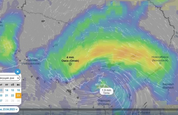К Омской области приближается мощный циклон с ливнем и первой грозой К Омской области приближается мощный циклон с ливнем и первой грозой