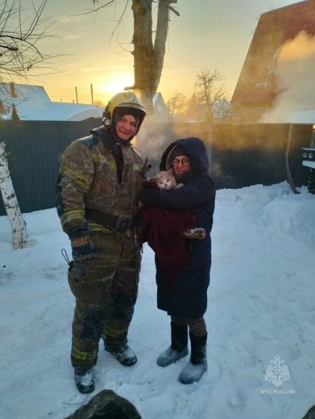 Пожарные спасли кота, прятавшегося от огня в одеяле